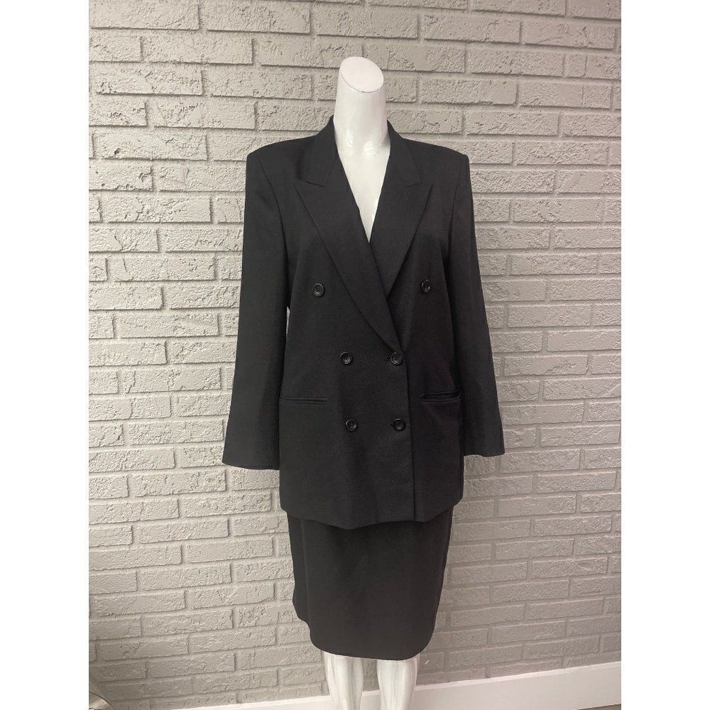 Liz Claiborne Petite Black Double Breasted Skirt Suit Set Size 10P